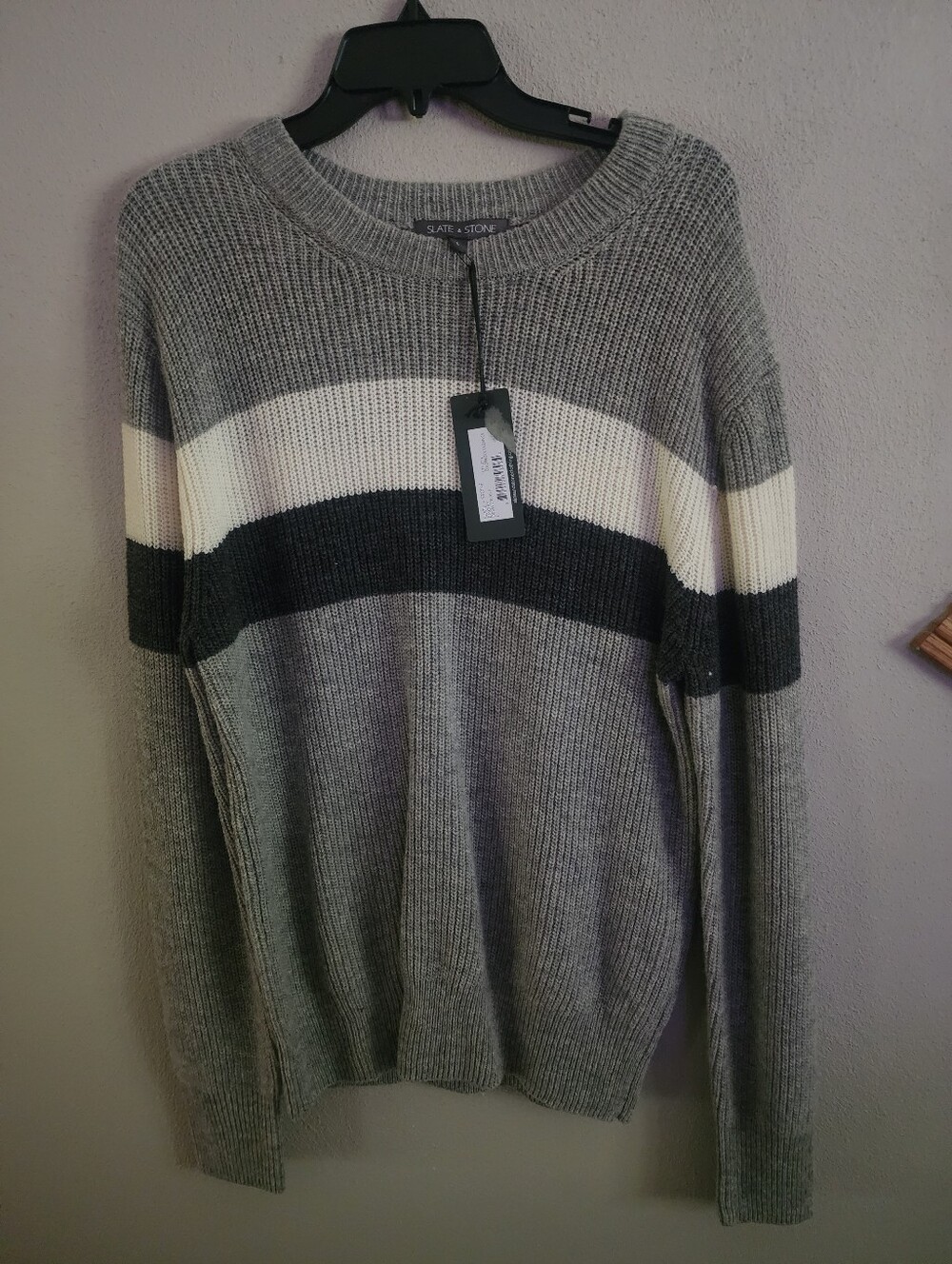 Slate & Stone NWT Emory Striped Sweater L Gray White Black Wool Blend Men